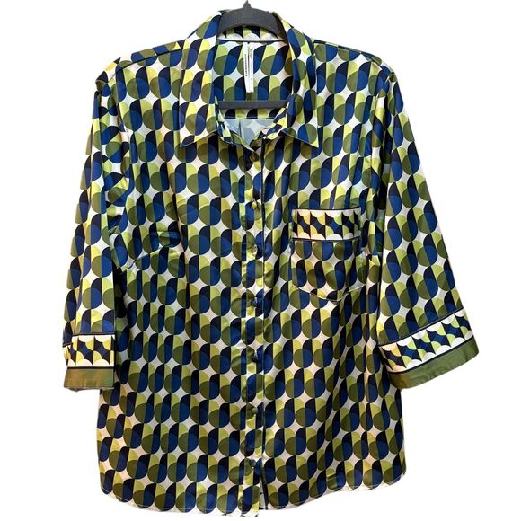 Anthropologie Shirt Womens Large Multicolor Geometric Button Up 3/4 Sleeve Top - Picture 2 of 7